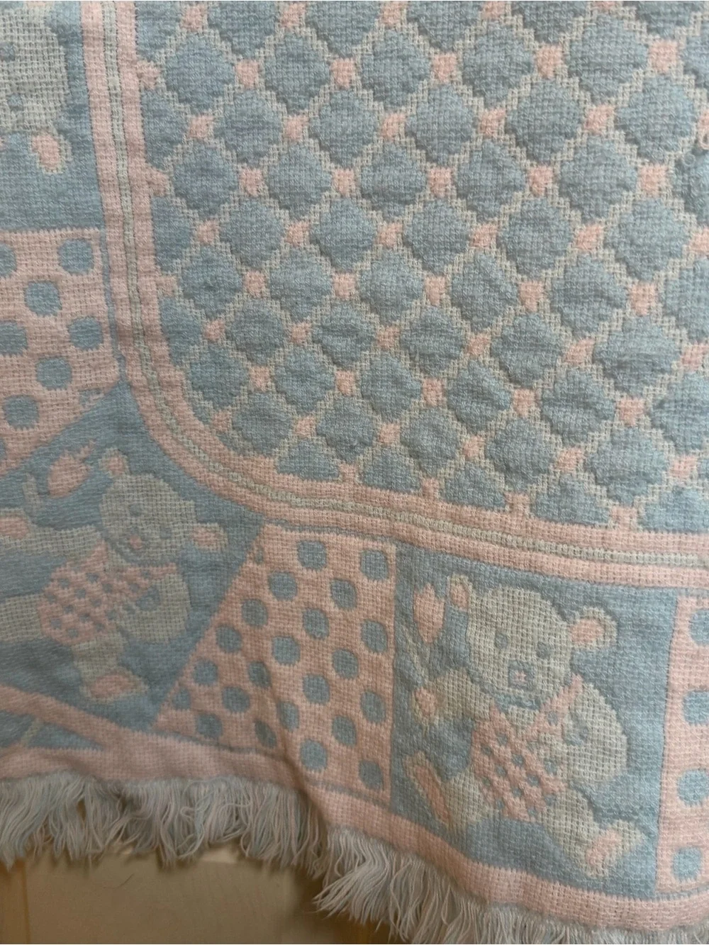 Vintage Carriage Boutique Pink Blue Teddy Bear Blanket